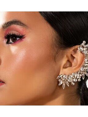 Sparkling Rhinestone Full Ear Cuff (Right Ear) Silver Statement Climber Earring